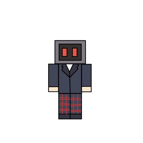 a flat color animated emote of Oohwo's Minecraft skin jumping in a Roblox cheer