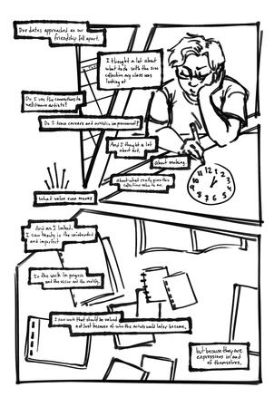 black and white zine page a black and white zine page. Full text unable to be listed here, but it is about finding value in imperfect art and expression.