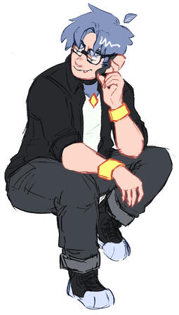 flat color fullbody sketch of birdgarlic, a white vtuber, sitting and looking off to the side smugly